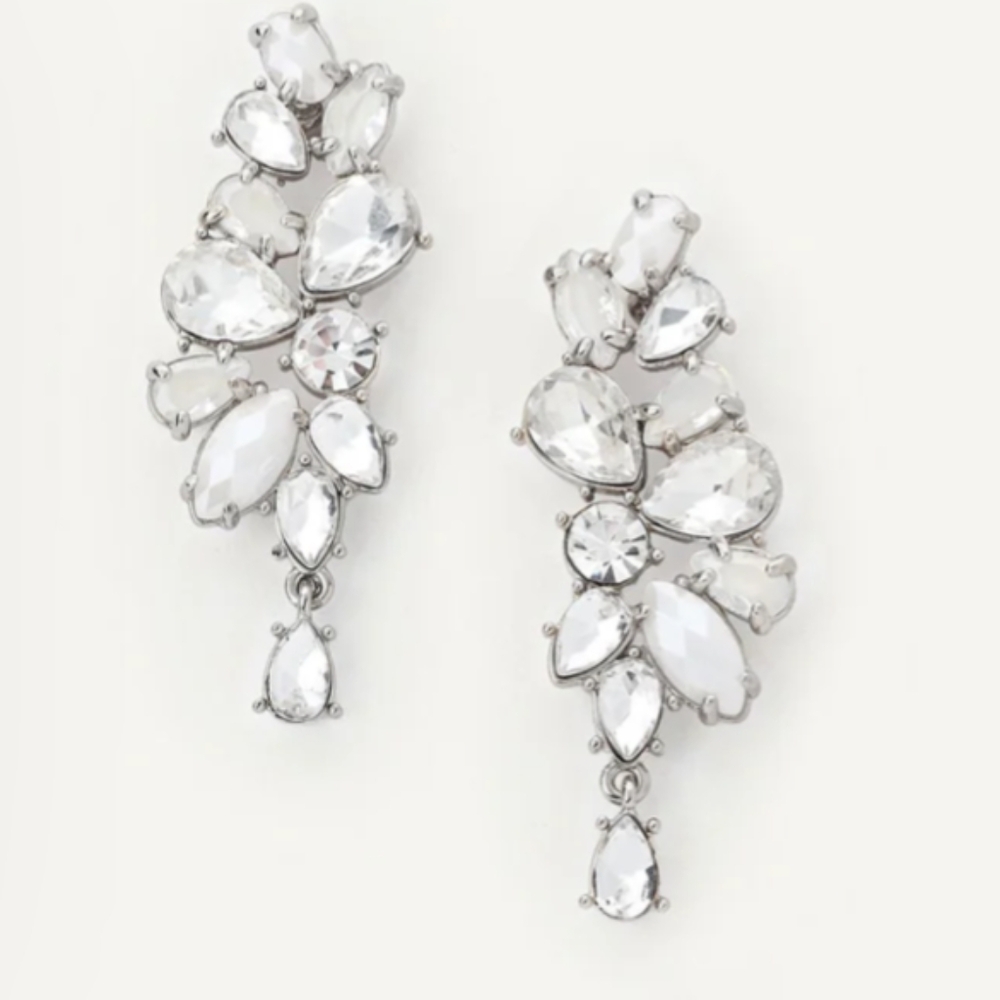 Olive + Piper Fallon Drop Silver & Crystal Earrings LIKE NEW
